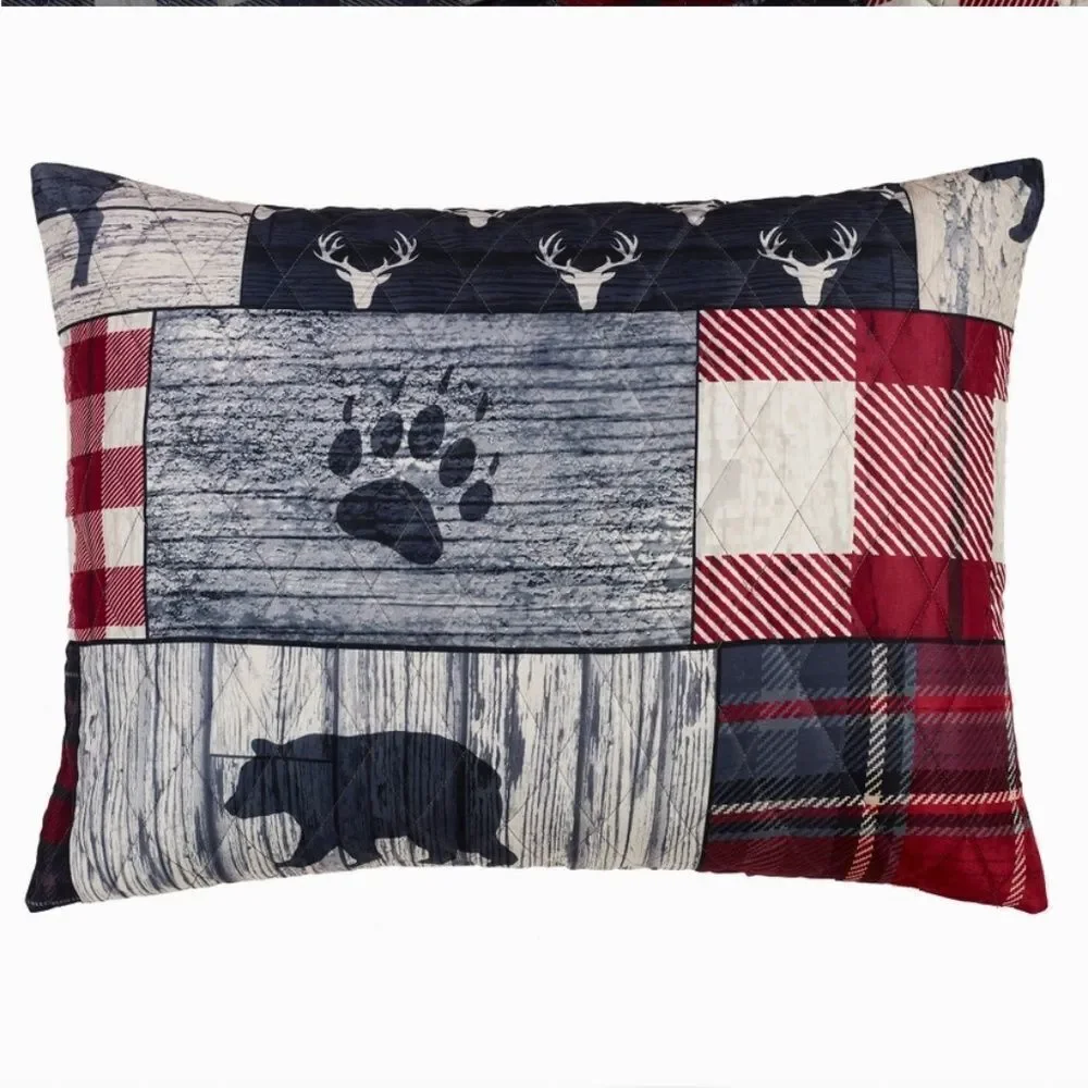 Country Black Bear Printed King Quilt Set Reversible Rustic Cabin Theme